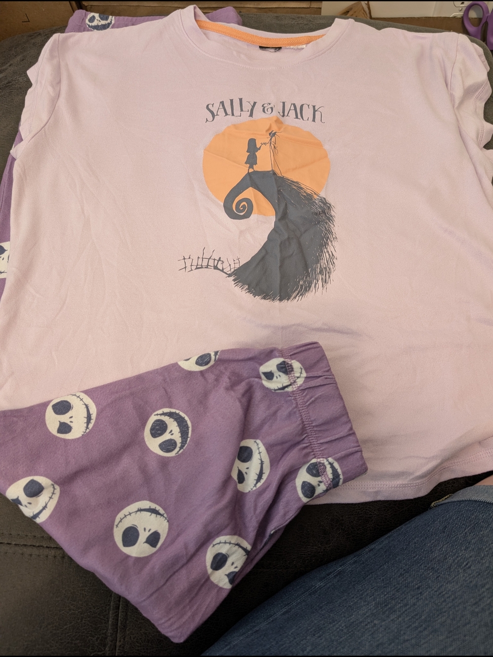 Women's Purple Jack Skeleton-Print Pajama Set with Orange Accents - Picture 1 of 6